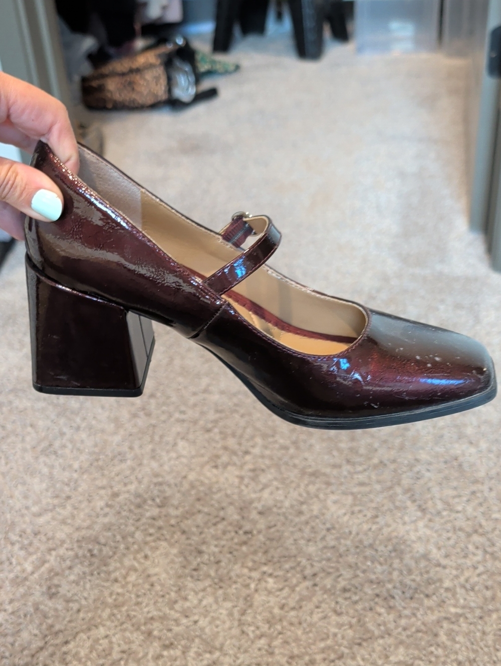 Rachel Zoe Metallic Burgundy Mary Jane Block Heel Pumps 8.5 - Picture 3 of 9